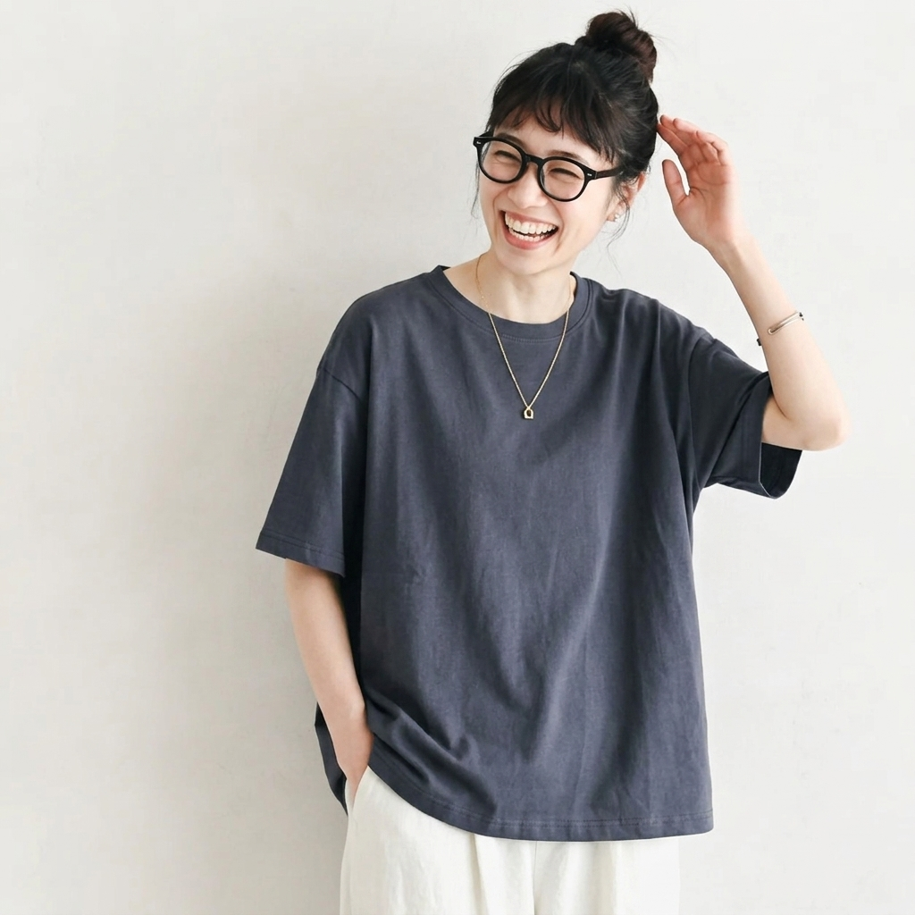 M～4XL ラウンドネック 切り替え 半袖 無地 Tシャツ