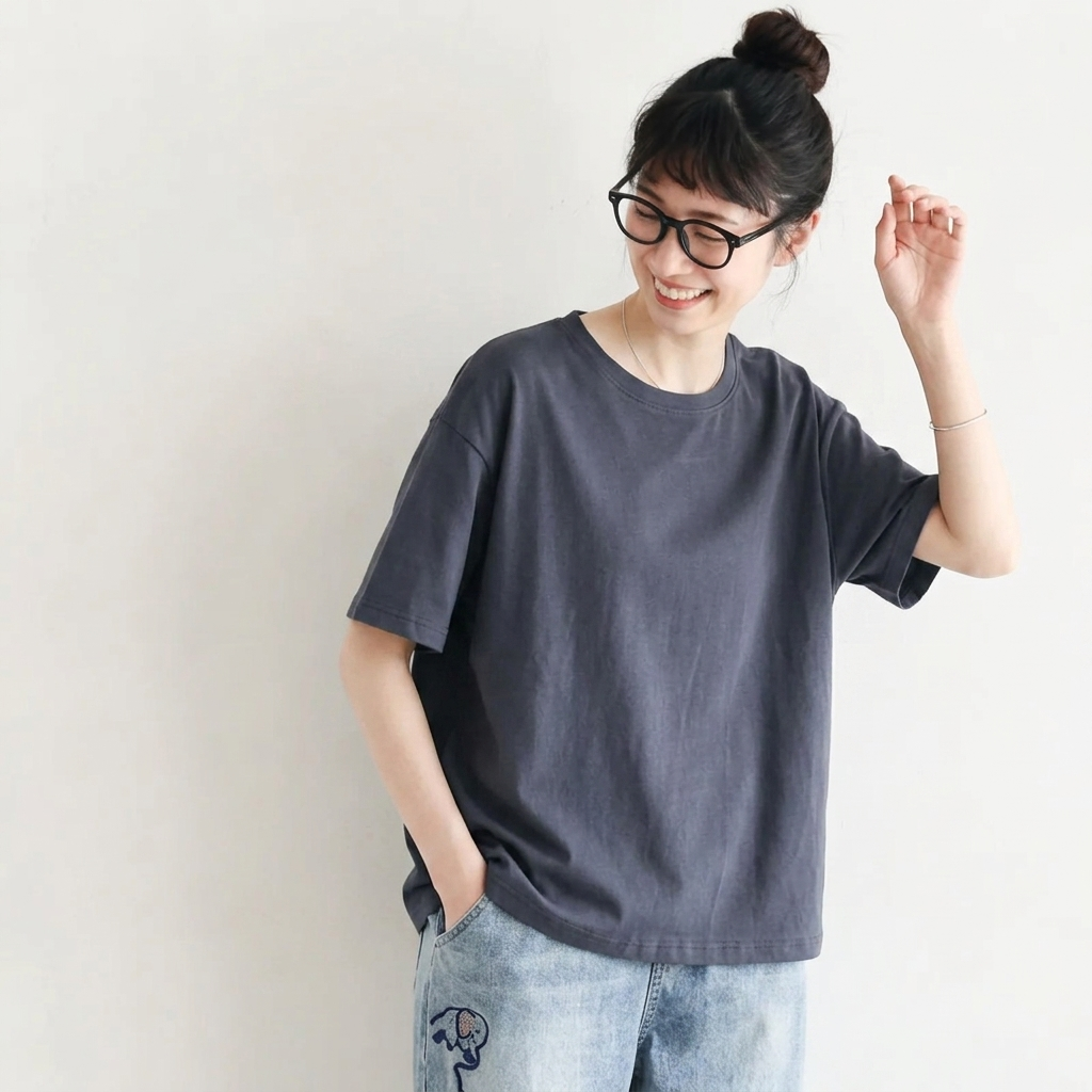 M～4XL ラウンドネック 切り替え 半袖 無地 Tシャツ