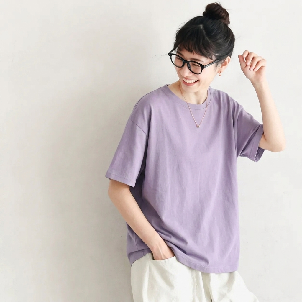 M～4XL ラウンドネック 切り替え 半袖 無地 Tシャツ