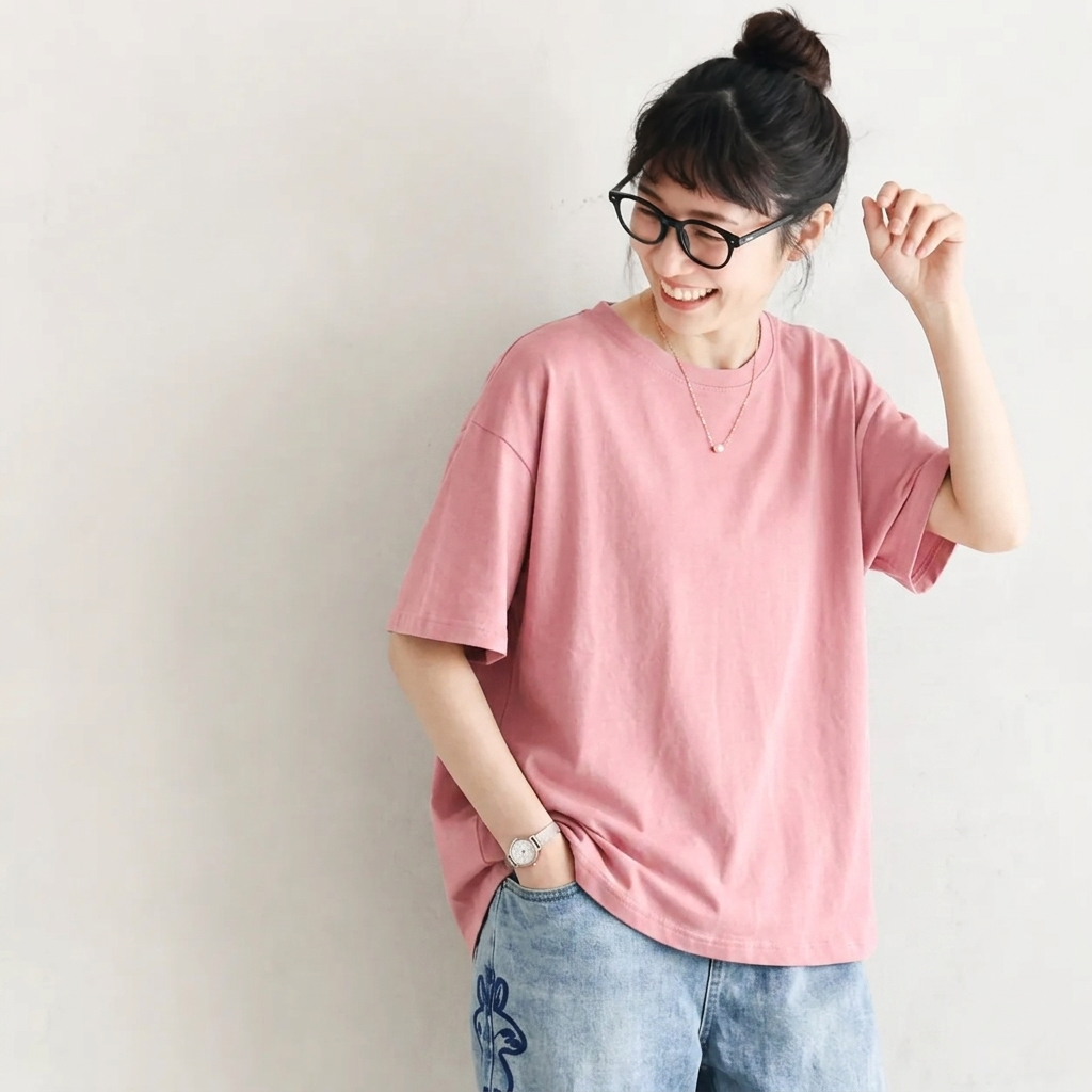 M～4XL ラウンドネック 切り替え 半袖 無地 Tシャツ