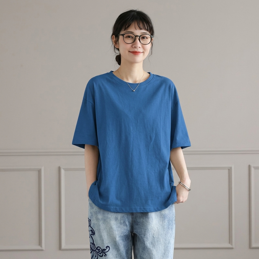 M～4XL ラウンドネック 切り替え 半袖 無地 Tシャツ