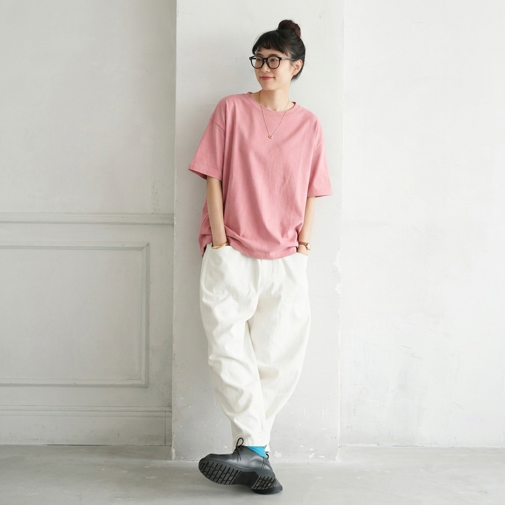 M～4XL ラウンドネック 切り替え 半袖 無地 Tシャツ