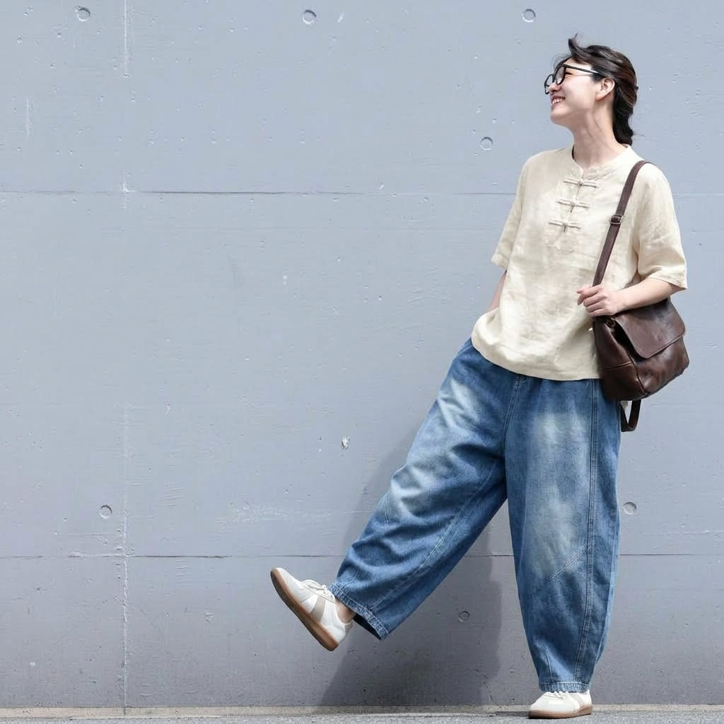 デニム ウエストゴム ハーレムパンツ
