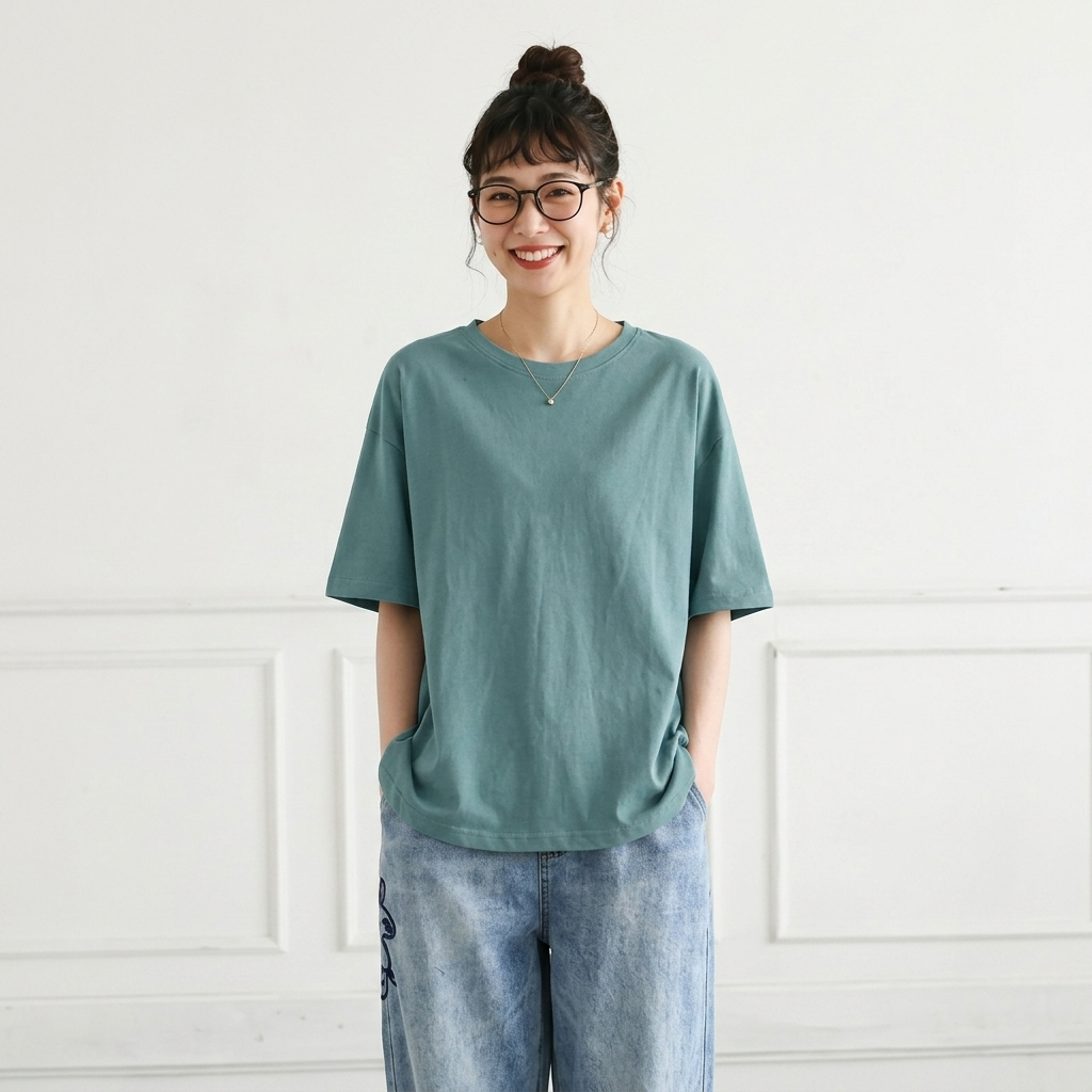 M～4XL ラウンドネック 切り替え 半袖 無地 Tシャツ