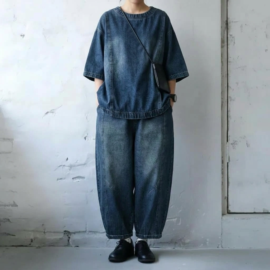 デニム ウエストゴム ハーレムパンツ