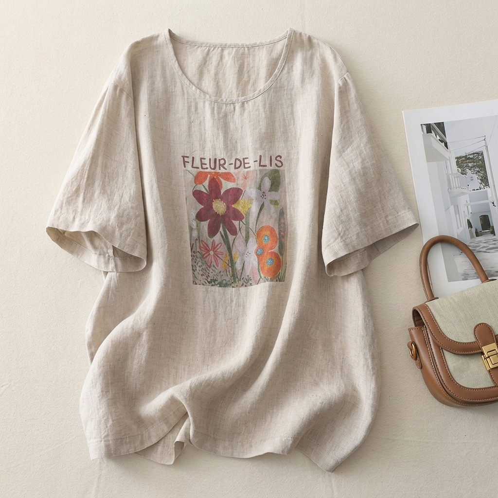 プリント ラウンドネック プルオーバー 半袖 Tシャツ