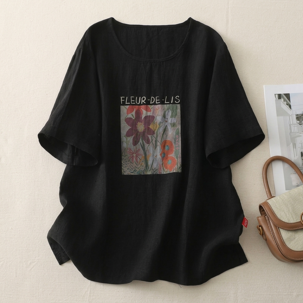 プリント ラウンドネック プルオーバー 半袖 Tシャツ