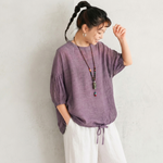 ラクに着られる S～4XL 綿麻 大人ナチュラル 心地よい 五分袖 ドルマンスリーブ Tシャツ