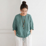 ラクに着られる S～4XL 綿麻 大人ナチュラル 心地よい 五分袖 ドルマンスリーブ Tシャツ