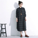 レトロ チェック 襟付き ロング丈 シャツワンピース