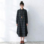 レトロ チェック 襟付き ロング丈 シャツワンピース