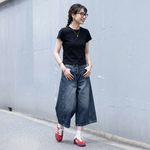 S～4XL クロップド丈（7分丈） 無地 ストレッチ デニム パンツ