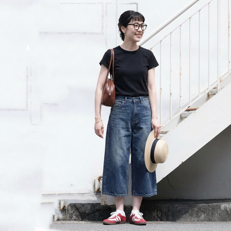 S～4XL クロップド丈（7分丈） 無地 ストレッチ デニム パンツ