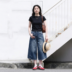S～4XL クロップド丈（7分丈） 無地 ストレッチ デニム パンツ