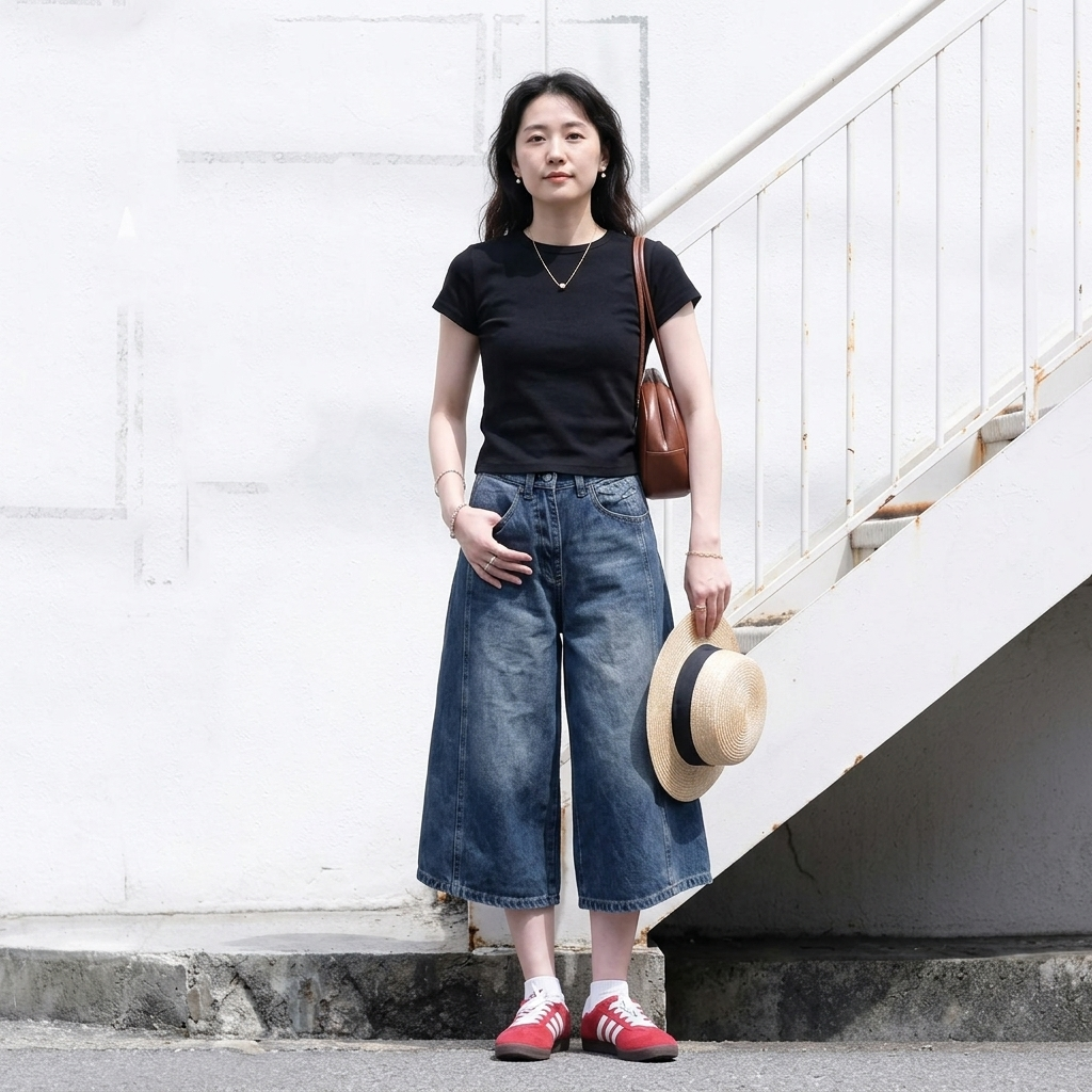 S～4XL クロップド丈（7分丈） 無地 ストレッチ デニム パンツ
