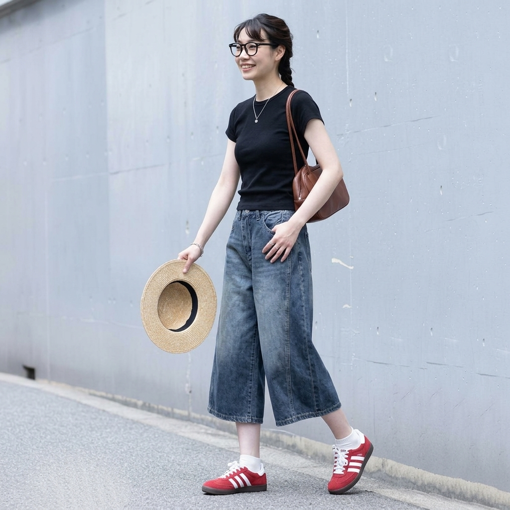 S～4XL クロップド丈（7分丈） 無地 ストレッチ デニム パンツ