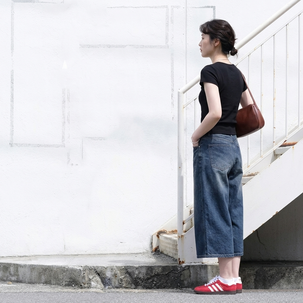S～4XL クロップド丈（7分丈） 無地 ストレッチ デニム パンツ