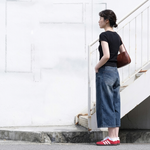 S～4XL クロップド丈（7分丈） 無地 ストレッチ デニム パンツ