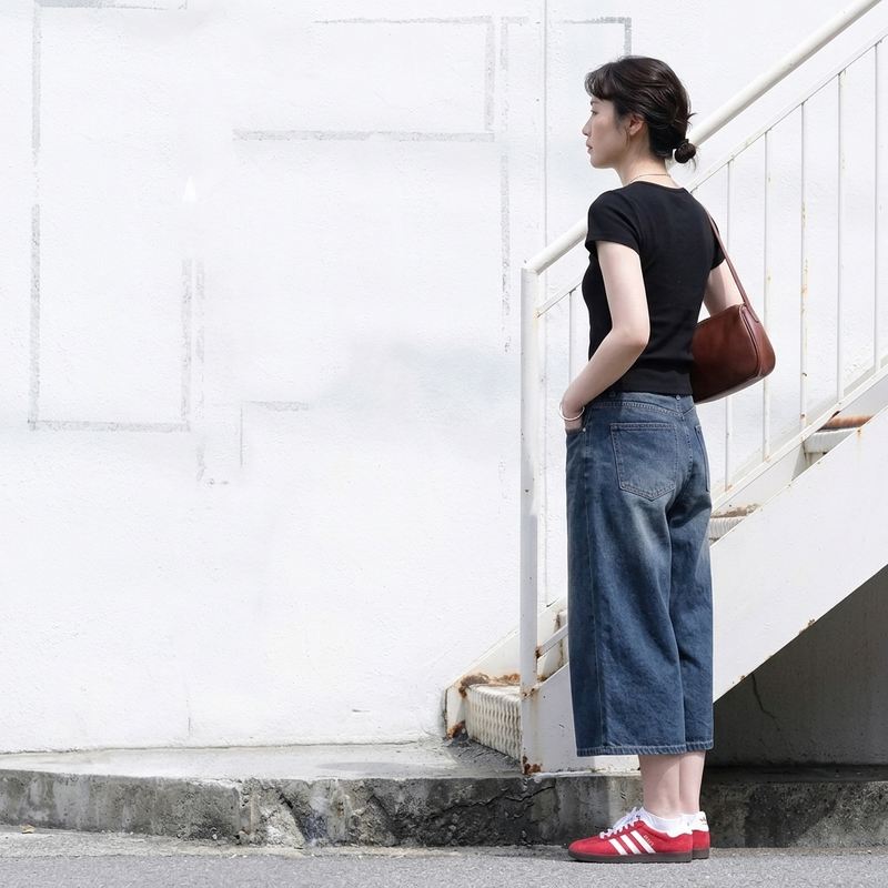S～4XL クロップド丈（7分丈） 無地 ストレッチ デニム パンツ