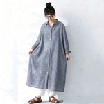 レトロ ポロ襟 ストライプ柄 ロング丈 シャツワンピース