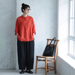 M～4XL レトロ ボタン ポケット付き スタンドネック シャツ