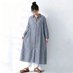 レトロ ポロ襟 ストライプ柄 ロング丈 シャツワンピース