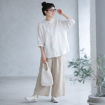 M～4XL レトロ ボタン ポケット付き スタンドネック シャツ