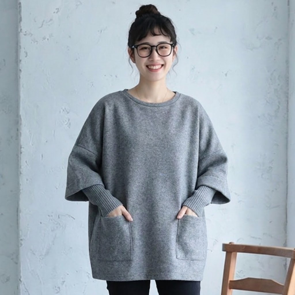 大きいサイズ対応｜重ね着風 ポケット付きチュニック