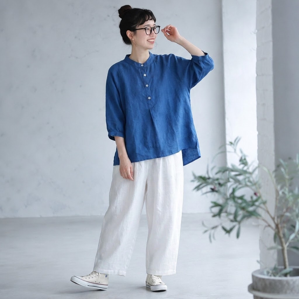 M～4XL レトロ ボタン ポケット付き スタンドネック シャツ
