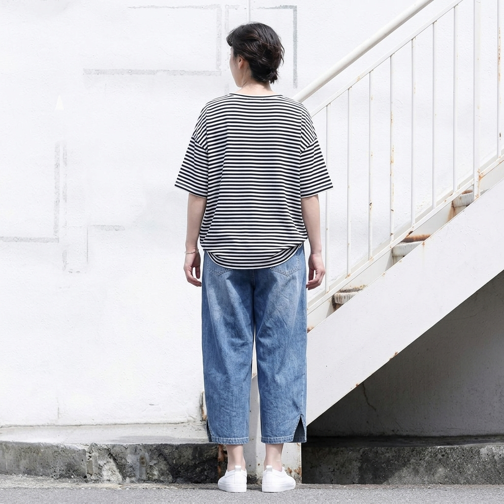 デニム クロップド丈（7分丈） 無地 ハイウエスト 七分パンツ