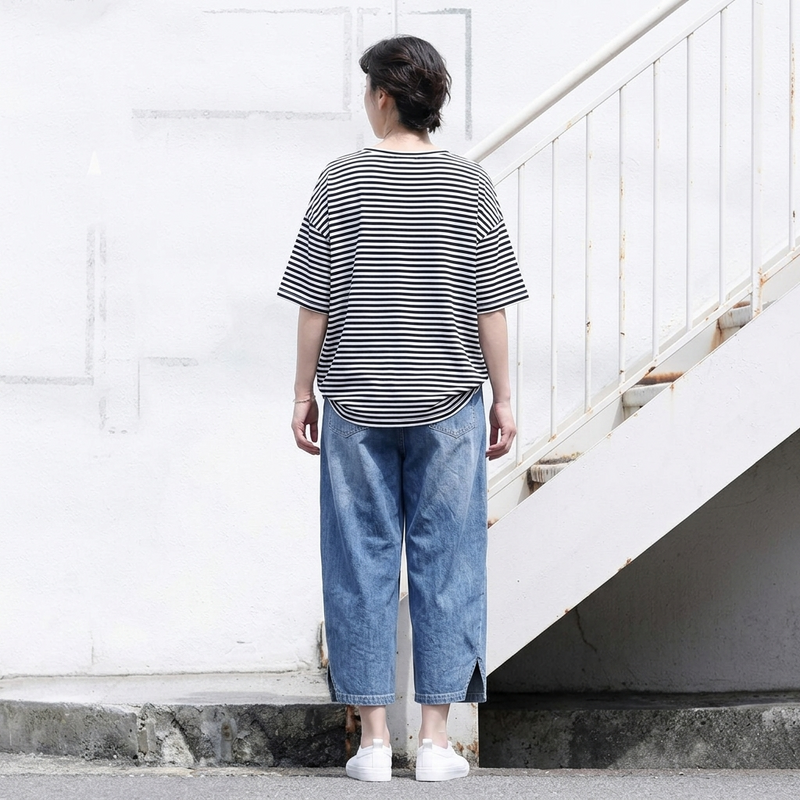 デニム クロップド丈（7分丈） 無地 ハイウエスト 七分パンツ