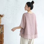 レトロ 重ね着風 サイドボタン プルオーバー シャツ