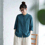 M～4XL スタンドネック ポケット付き 無地 七分袖 シャツ