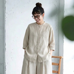 M～4XL スタンドネック ポケット付き 無地 七分袖 シャツ