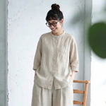 M～4XL スタンドネック ポケット付き 無地 七分袖 シャツ