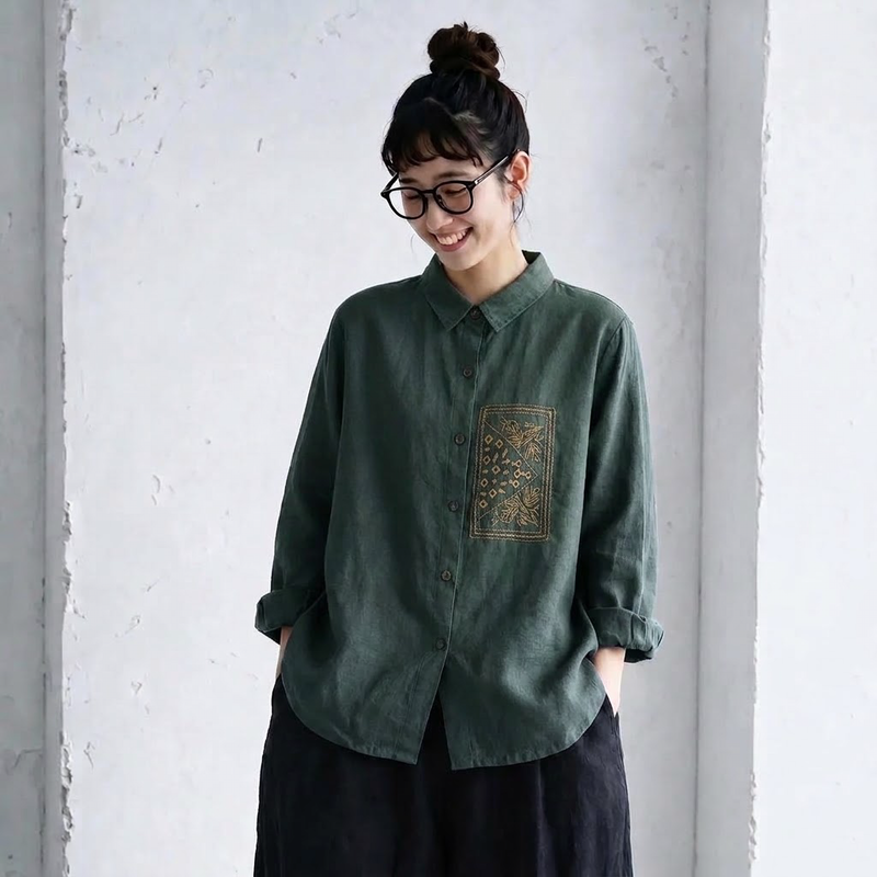 刺繍 ボタン シャツ