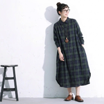 レトロ チェック 襟付き ロング丈 シャツワンピース