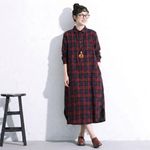 レトロ チェック 襟付き ロング丈 シャツワンピース