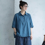 五分袖 折り襟 刺繍 シャツ