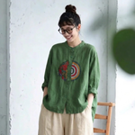M～4XL 長袖 ボタン 刺繍 シャツ