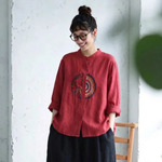 M～4XL 長袖 ボタン 刺繍 シャツ