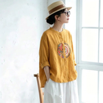 M～4XL 長袖 ボタン 刺繍 シャツ