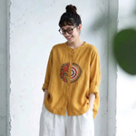 M～4XL 長袖 ボタン 刺繍 シャツ