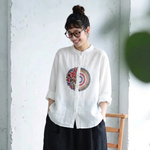 M～4XL 長袖 ボタン 刺繍 シャツ