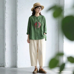 M～4XL 長袖 ボタン 刺繍 シャツ