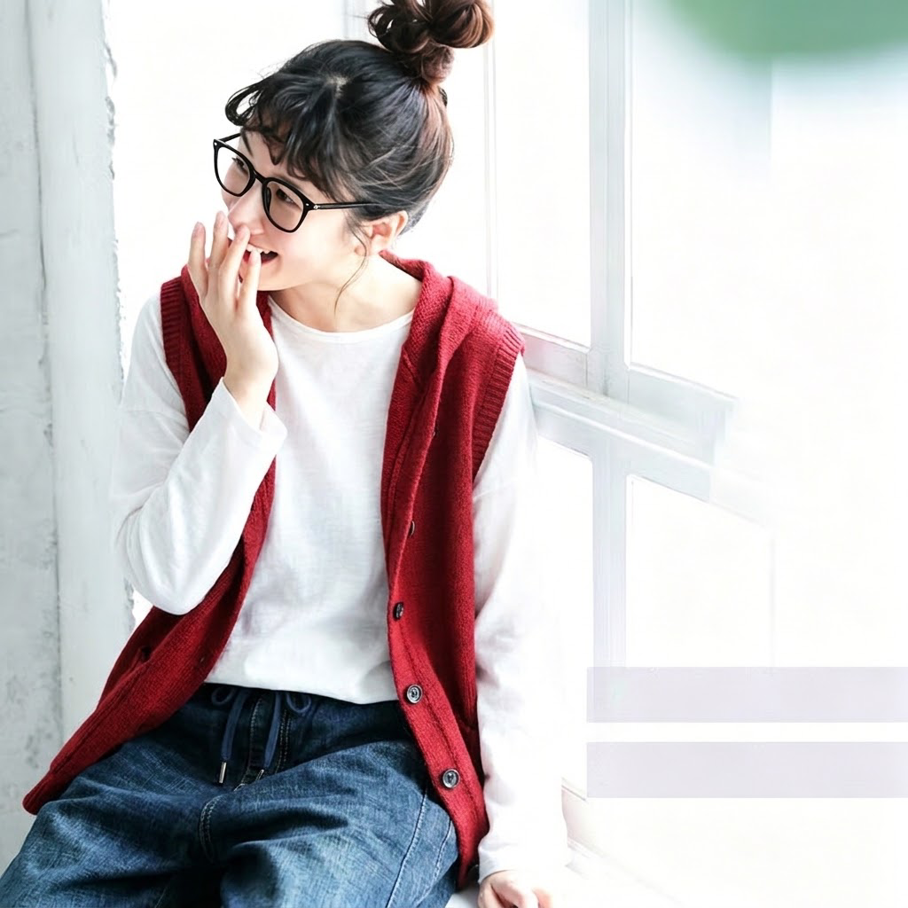 無地 フード付き ビッグシルエット ベスト