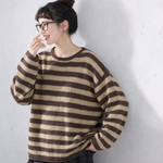 S～4XL ボーダー 長袖 ラウンドネック 配色 ニットセーター