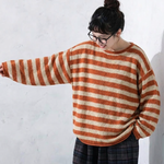 S～4XL ボーダー 長袖 ラウンドネック 配色 ニットセーター