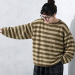 S～4XL ボーダー 長袖 ラウンドネック 配色 ニットセーター