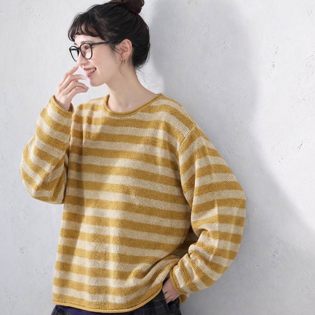 S～4XL ボーダー 長袖 ラウンドネック 配色 ニットセーター